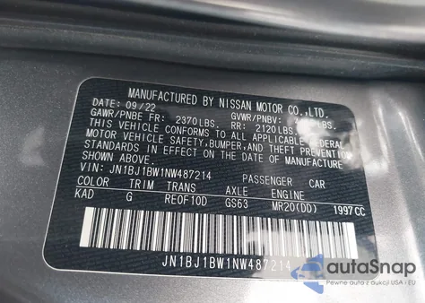 2022 Nissan Rogue Sport Sv Awd Xtronic Cvt from USA, damaged, VIN JN1BJ1BW1NW487214